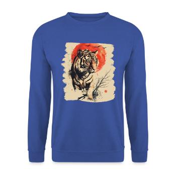 80er Jahre Retro Japanischer Tiger - Unisex Pullover - Royalblau - Vorne - Alina (178cm) & Michal (187cm)
