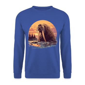Walrus Walrosse Walross - Unisex Pullover - Royalblau - Vorne - Alina (178cm) & Michal (187cm)