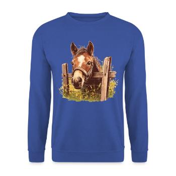 Pferde Pferd - Unisex Pullover - Royalblau - Vorne - Alina (178cm) & Michal (187cm)