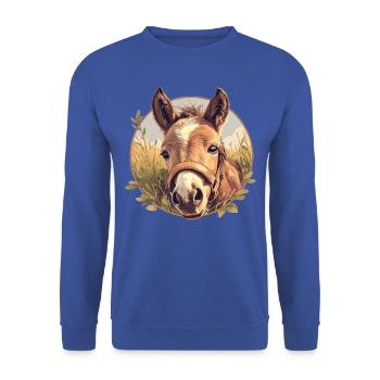 Pferde Pferd - Unisex Pullover - Royalblau - Vorne - Alina (178cm) & Michal (187cm)