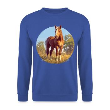 Pferde Pferd - Unisex Pullover - Royalblau - Vorne - Alina (178cm) & Michal (187cm)