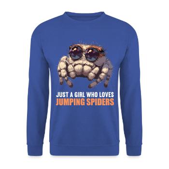 Jumping Spider Springspinnen Springspinne - Unisex Pullover - Royalblau - Vorne - Alina (178cm) & Michal (187cm)