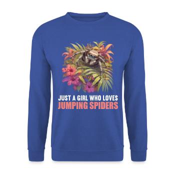 Jumping Spider Springspinnen Springspinne - Unisex Pullover - Royalblau - Vorne - Alina (178cm) & Michal (187cm)