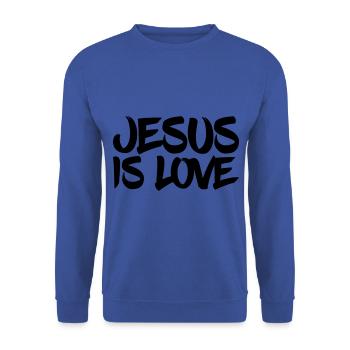 JESUS IS LOVE - Unisex Pullover - Royalblau - Vorne - Alina (178cm) & Michal (187cm)