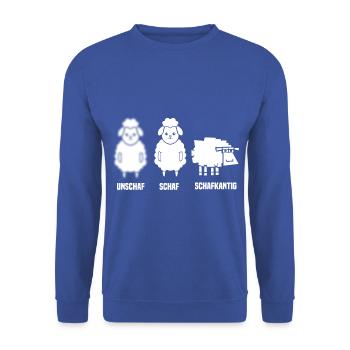 Schaf Unschaf Kantig - Unisex Pullover - Royalblau - Vorne - Alina (178cm) & Michal (187cm)