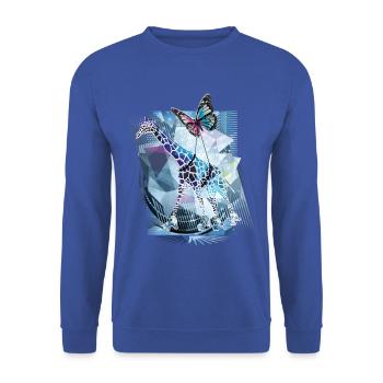 Abstrakt | Giraffe Schmetterling Butterfly - Unisex Pullover - Royalblau - Vorne - Alina (178cm) & Michal (187cm)