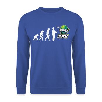 FPV Drohnen Evolution Geschenk Technik Roboter - Unisex Pullover - Royalblau - Vorne - Alina (178cm) & Michal (187cm)