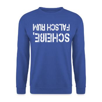 Scheiße falsch rum weiß - Unisex Pullover - Royalblau - Vorne - Alina (178cm) & Michal (187cm)