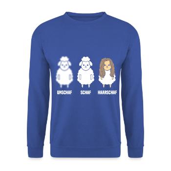 Schaf Unschaf Haarschaf - Unisex Pullover - Royalblau - Vorne - Alina (178cm) & Michal (187cm)