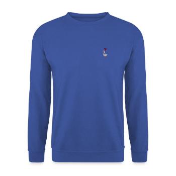 Gans mit Herzluftballon bestickt - Unisex Pullover - Royalblau - Vorne - Alina (178cm) & Michal (187cm)