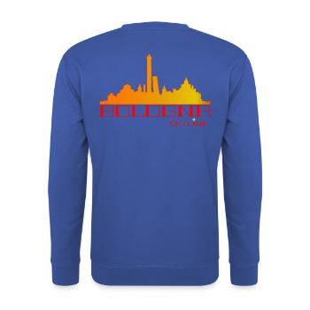 Bologna Skyline Orange-Rot - Unisex Pullover - Royalblau - Hinten - Michal (187cm)