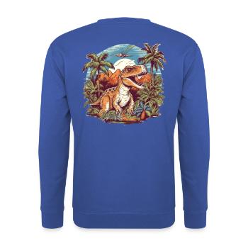 Dinosaurs in a prehistoric landscape - Unisex Sweatshirt - royal blue - Back - Michal (187cm)