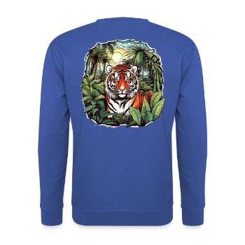 Tropischer Tiger im Dschungel - Unisex Pullover - Royalblau - Hinten - Michal (187cm)