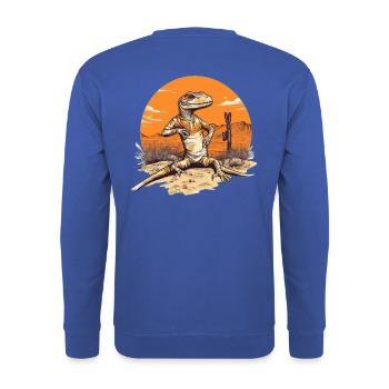 Wüsten-Krokodil mit Sonnenuntergang - Unisex Pullover - Royalblau - Hinten - Michal (187cm)