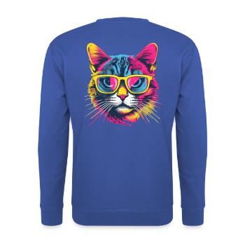 Neon colorful cat portrait with sunglasses - Unisex Sweatshirt - royal blue - Back - Michal (187cm)