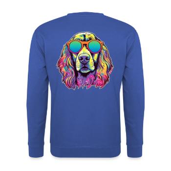 Bunter Hund mit Sonnenbrille in Neonfarben - Unisex Pullover - Royalblau - Hinten - Michal (187cm)