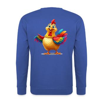 Lebendiges Regenbogenhuhn Illustration - Unisex Pullover - Royalblau - Hinten - Michal (187cm)