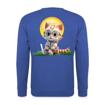Smart Cat Sun Coder: Kätzchen Laptop Kunstdruck - Unisex Pullover - Royalblau - Hinten - Michal (187cm)