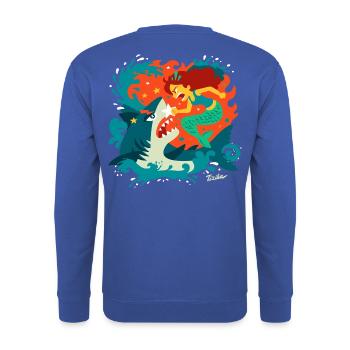 Mermaid versus Shark - Unisex Sweatshirt - royal blue - Back - Michal (187cm)