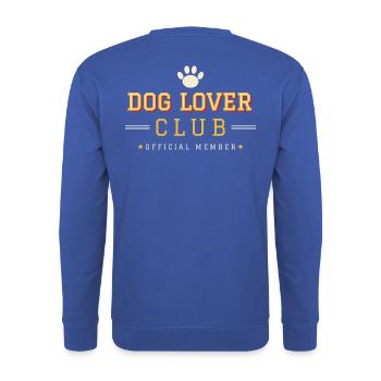 Dog Lover Club – Varsity College Style - Unisex Pullover - Royalblau - Hinten - Michal (187cm)