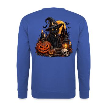 Magische Halloween-Katze im Gothic-Stil - Unisex Pullover - Royalblau - Hinten - Michal (187cm)
