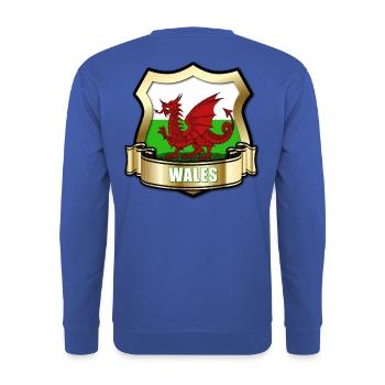 Welsh Flag of Wales Gold Shield & Red Dragon - Unisex Sweatshirt - royal blue - Back - Michal (187cm)