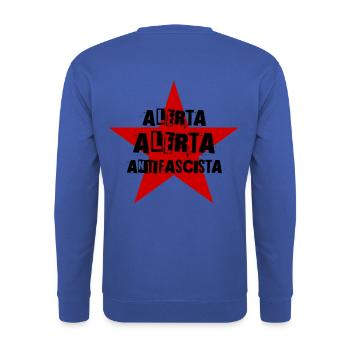 ALERTA ALERTA ANTIFASCISTA - Unisex Pullover - Royalblau - Hinten - Michal (187cm)