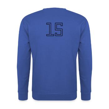 Numéro 15 (Style Université) - Sweat-shirt Unisexe - bleu royal - Dos - Michal (187cm)
