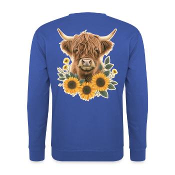 Hochlandrind mit Blumen - Unisex Pullover - Royalblau - Hinten - Michal (187cm)