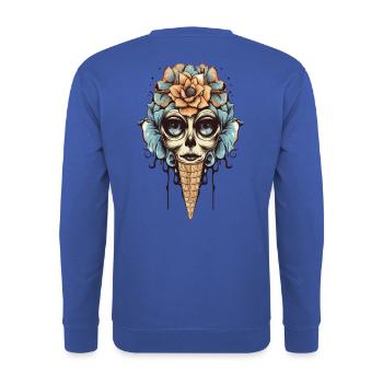 Blumen-Totenkopf Eistüte Design - Unisex Sweatshirt - royal blue - Back - Michal (187cm)