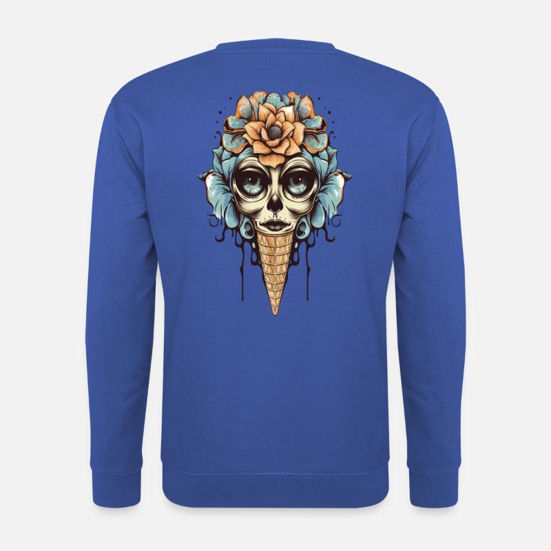 Blumen-Totenkopf Eistüte Design - Unisex Pullover - Royalblau