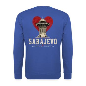 Sarajevo Herzturm Design - Unisex Pullover - Royalblau - Hinten - Michal (187cm)