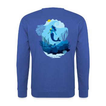 Meerjungfrauen-Meereslandschaft, beleuchtet von Schildkrötensonne - Unisex Pullover - Royalblau - Hinten - Michal (187cm)