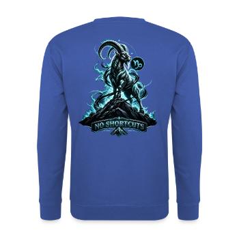 Keine Abkürzungen - Unisex Pullover - Royalblau - Hinten - Michal (187cm)