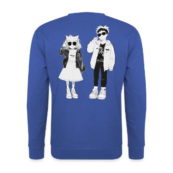 Japanische Coolness in Schwarz-Weiß - Unisex Pullover - Royalblau - Hinten - Michal (187cm)
