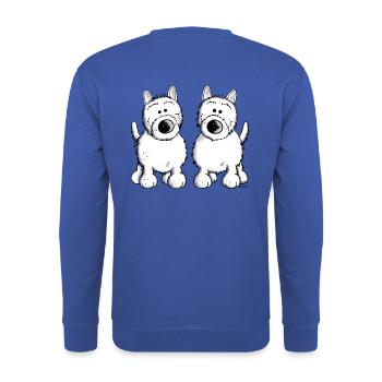 Two West Highland White Terrier - Unisex Sweatshirt - royal blue - Back - Michal (187cm)