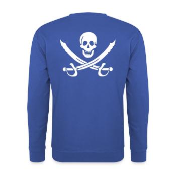 Piratenpullover Mann Weiß-Schwarz - Unisex Pullover - Royalblau - Hinten - Michal (187cm)
