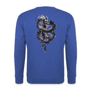 Drache - Unisex Pullover - Royalblau - Hinten - Michal (187cm)