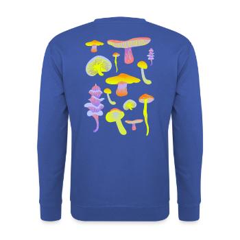 Tropische Pilz-Neon-Palette - Unisex Pullover - Royalblau - Hinten - Michal (187cm)
