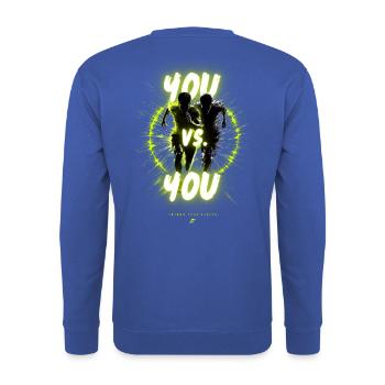 YOU vs YOU Fitness-Duell - Unisex Pullover - Royalblau - Hinten - Michal (187cm)