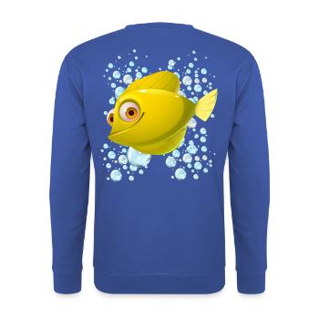 Poisson jaune nageant autour de beaucoup de bulles bleues - Sweat-shirt Unisexe - bleu royal - Dos - Michal (187cm)