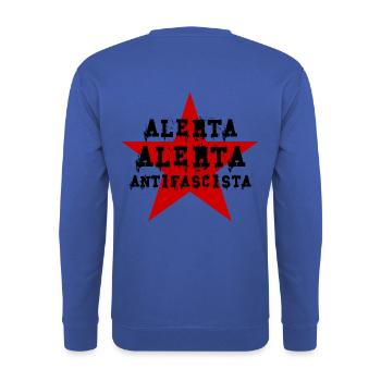 Meist BACKPRINT RÜCKENAUFDRUCK ALERTA ANTIFA - Unisex Pullover - Royalblau - Hinten - Michal (187cm)