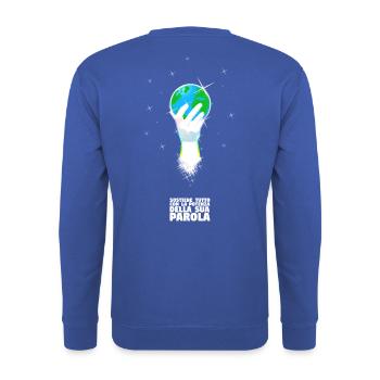 Er unterstützt die Welt - Italienisch - Unisex Pullover - Royalblau - Hinten - Michal (187cm)