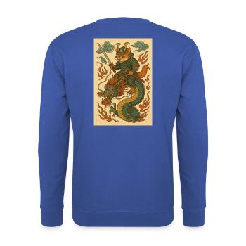 Fuchskrieger und Drachen in Kampfform - Unisex Pullover - Royalblau - Hinten - Michal (187cm)