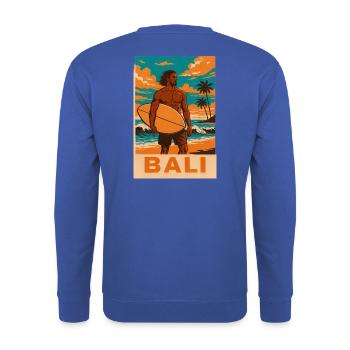 Surfer am Bali Strand Sonnenuntergang - Unisex Pullover - Royalblau - Hinten - Michal (187cm)