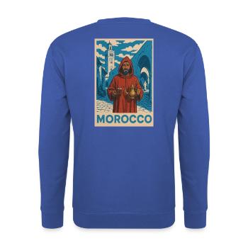 Traditionelles Morocco Motiv mit Teekunde - Unisex Pullover - Royalblau - Hinten - Michal (187cm)