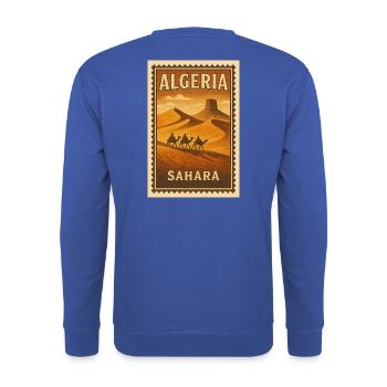 Sahara-Karawane auf Vintage-Briefmarke - Unisex Pullover - Royalblau - Hinten - Michal (187cm)