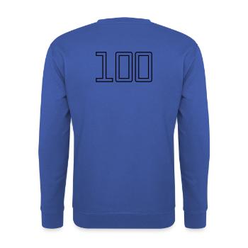 Nummer 100 (University Style) - Unisex Pullover - Royalblau - Hinten - Michal (187cm)