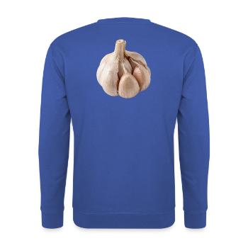 Knoblauch Vegan Küche mediteran - Unisex Pullover - Royalblau - Hinten - Michal (187cm)