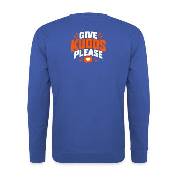 Gebt bitte Kudos-Shirt, Kudos-Laufshirt - Unisex Pullover - Royalblau - Hinten - Michal (187cm)